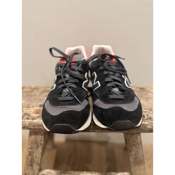 New Balance 574 Black Gray Neon Pink Suede Mens 9.5 Womens 11 VGUC Sneaker Encap - Picture 2 of 13